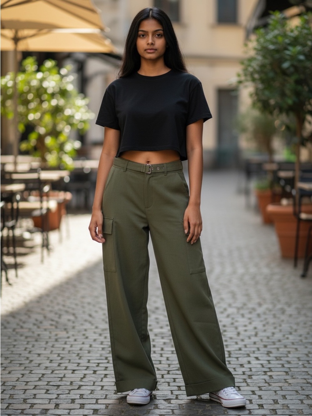 Vici Olive Green Wide-Leg Utility Pants